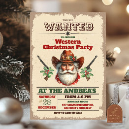 Small Wanted Cowboy Western Christmas Party Invitation Front View