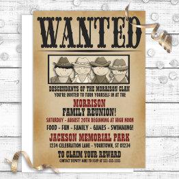 Small Wanted Poster Family Reunion Barbeque Invitation Front View