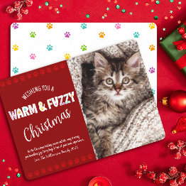 Small Warm And Fuzzy Pet Christmas Photo Typography Red Holiday Invitations Front View