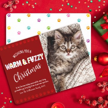 warm and fuzzy pet christmas photo typography red holiday invitations