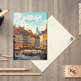 Small Warsaw Poland Travel Art Vintage Postinvitations Front View