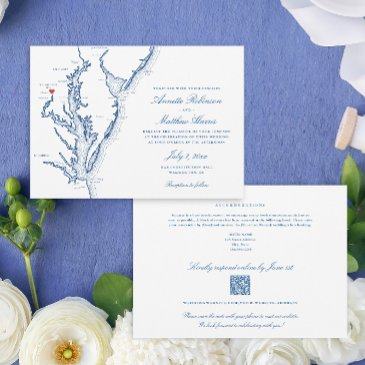 washington dc all-in-one qr code rsvp blue wedding invitation