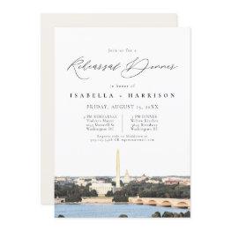 Small Washington Dc Watercolor Skyline Rehearsal Dinner Invitation Front View