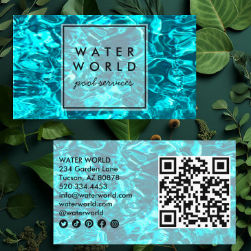 water sparkles swimming pool service photo qr code business invitations