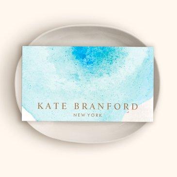 watercolor abstract in turquoise blue business invitations