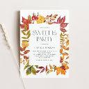 watercolor autumn leaves frame fall sweet 16 party invitation