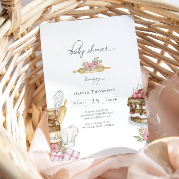 watercolor baking girl baby shower invitation