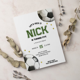 Small Watercolor Ball Of Soccer Birthday Invitation Front View