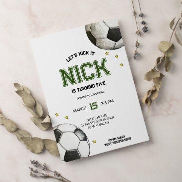 watercolor ball of soccer birthday invitation