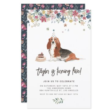 watercolor basset hound dog birthday invitation