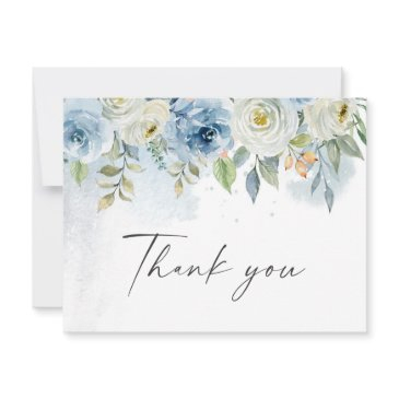 watercolor blue and white floral wedding thank you invitations