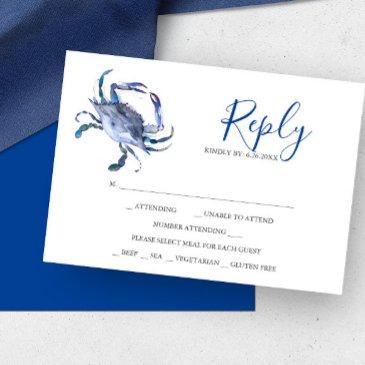 watercolor blue crab reply rsvp invitations