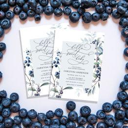 Small Watercolor Blueberry Baby Shower Invitation Front View