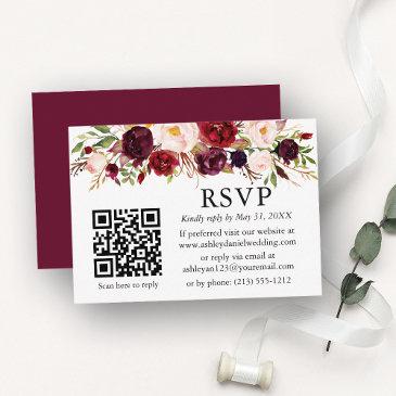 watercolor burgundy floral qr wedding rsvp enclosure invitations