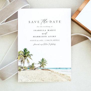 watercolor cancun mexico beach save the date invitation