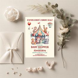 Small Watercolor Carnival Baby Shower Invitation Front View