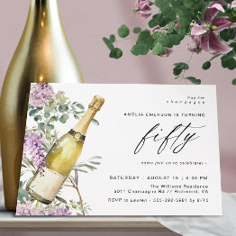 Small Watercolor Champagne Elegant Women's 50th Birthday Invitation Front View