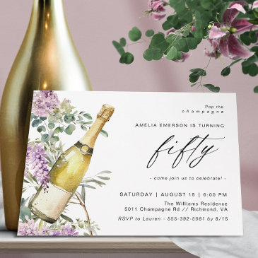 watercolor champagne elegant women's 50th birthday invitation