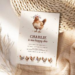 Small Watercolor Chicken Farm Birthday Invitation Front View