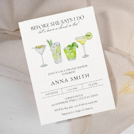 Small Watercolor Cocktail Party Margarita Bridal Shower Invitation Front View
