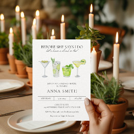 Small Watercolor Cocktail Party Margarita Bridal Shower Invitation Front View