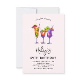 Small Watercolor Cocktails 69th Birthday Party Invitation Front View