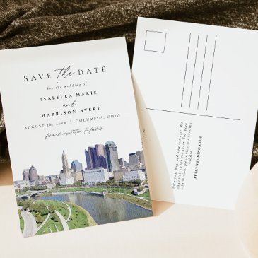 watercolor columbus ohio skyline save the date postinvitations