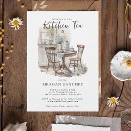 Small Watercolor Country Kitchen Tea Bridal Shower Invitation Front View