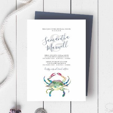 watercolor crab rehearsal dinner invitation