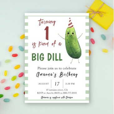 watercolor cucumber big dill first birthday invitation
