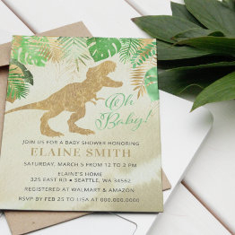 Small Watercolor Dinosaur Gender Neutral Baby Shower Invitation Front View