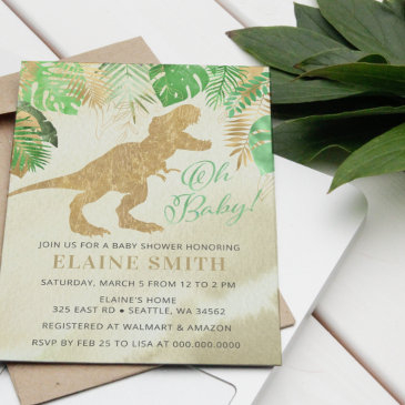 watercolor dinosaur gender neutral baby shower invitation