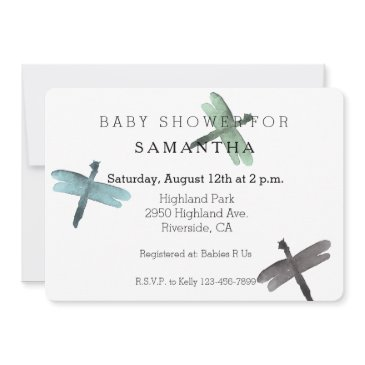 watercolor dragonflies baby shower invitation