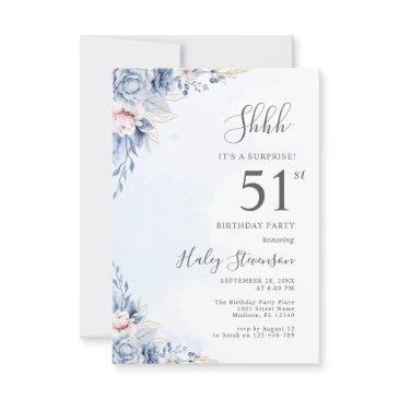 watercolor dusty blue surprise 51st birthday party invitation