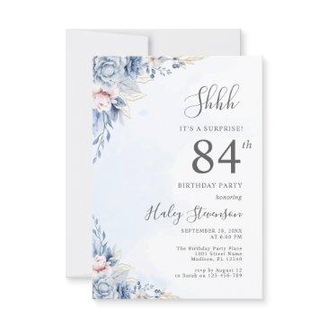 watercolor dusty blue surprise 84th birthday party invitation