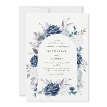 watercolor elegant dusty blue floral wedding invitation