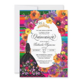 Small Watercolor Embroidery Floral Serape Quinceañera Invitation Front View