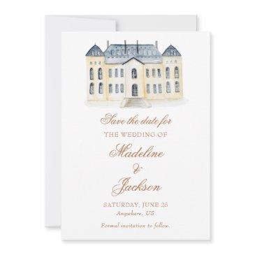 watercolor english manor estate wedding save the date