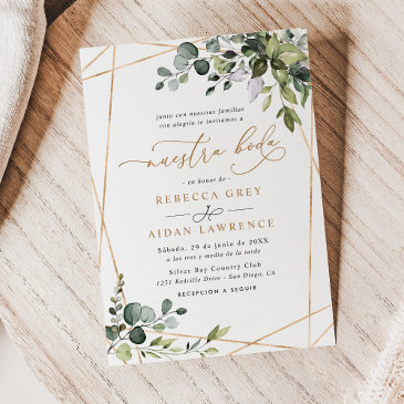 watercolor eucalyptus greenery gold neustra boda invitation