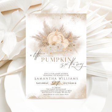 watercolor fall pumpkin boho pampas baby shower invitation