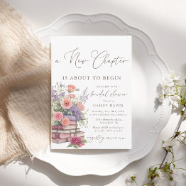 Small Watercolor Floral Book Bridal Shower Invitation Front View