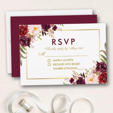 watercolor floral burgundy gold wedding rsvp bg