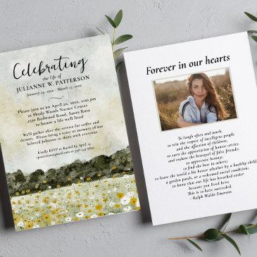 watercolor floral field celebration of life photo invitation