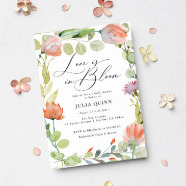 watercolor floral pink green bridal shower invitation