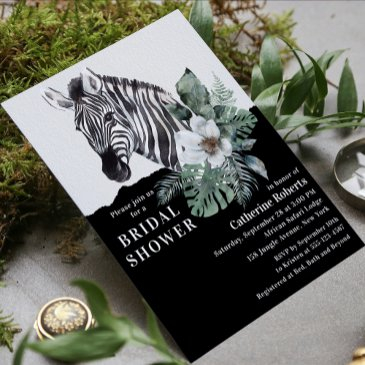watercolor floral wild zebra bridal shower invita invitation