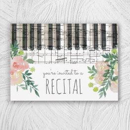 Small Watercolor Flowers Music Recital Invitation Front View