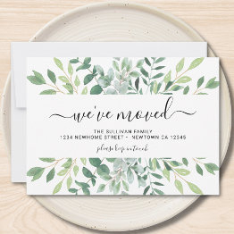Small Watercolor Foliage We've Moved Announcement Invitations Front View
