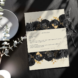 Small Watercolor Gold Black Roses Reception Details Invitations Front View