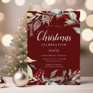watercolor green wreath corporate christmas party invitation