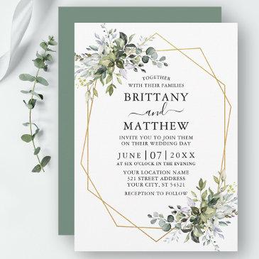 watercolor greenery geo frame sage green invitation